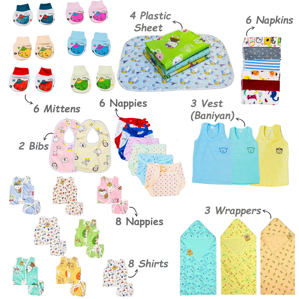 Fareto Newborn Baby Summer Hospital Essentials Combo | 72-in-1 Maternity & Bedding Gift Set (0–6 Months)(F712)