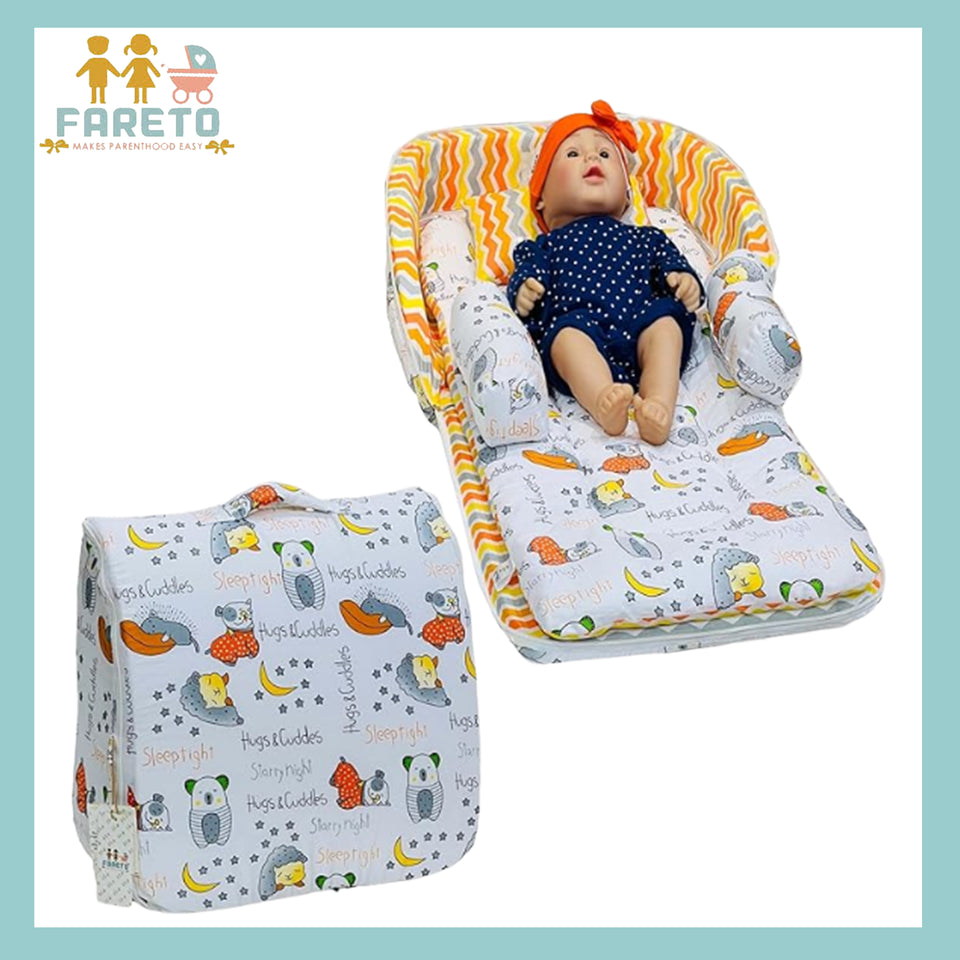 Fareto Baby Travel Friendly for Kids Portable Baby Comfortable Cushioning(0+6 Months)(GOOD NIGHT ORANGE)