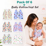 Fareto Baby Cotton Vest Set (Pack of 6) | Printed Front-Open Sleeveless Cotton Vests for Newborn Baby Boys & Girls | 0–3 Months(F757)