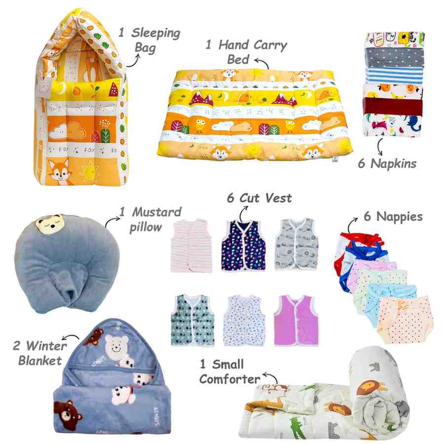 Fareto New Born Baby Monsoon season hospital essentials pack of 60 items (0-6 months)(F11)