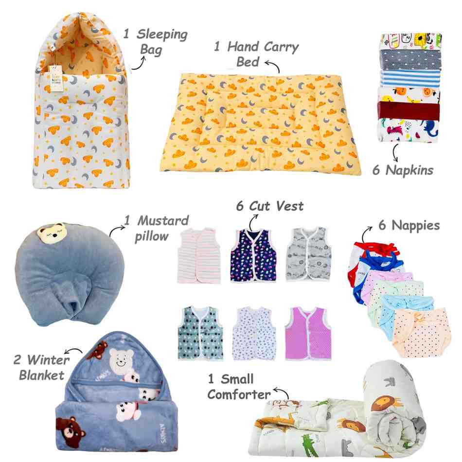 FARETO NEW BORN BABY MONSOON SEASON HOSPITAL ESSENTIALS PACK OF 60 ITEMS (0-6 MONTHS)(F12)