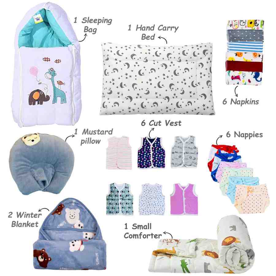 Fareto New Born Baby Monsoon Season  hospital essentials pack of 60 items (0-6 months)(F32)