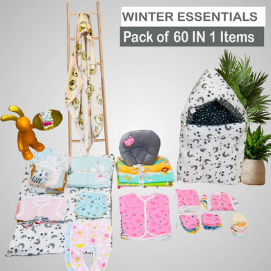 FARETO NEW BORN BABY WINTER ESSENTIALS 60 IN 1 NEW COMBO (0-6 MONTHS)(GREY MOON )(F227)