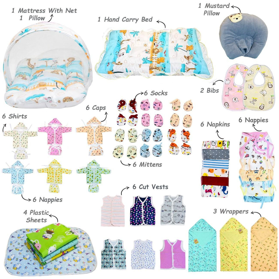 Fareto New Born Baby Hospital essentials Combo 60 in 1(0-6 Months)(F100)