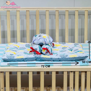 FARETO COMBO OF BABY MATTRESS WITH NET | SLEEPING BAG | 4 PCS BEDDING SET(0-6 MONTHS) (GREY SPRIAL)