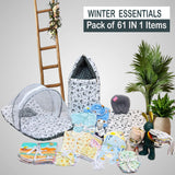 Fareto Baby  Winter Essential Combo For New Born | Gift Pack | Baby Products | Maternity Essentials (61 Items)(0-6 Months)(GREY MOON )(F660)