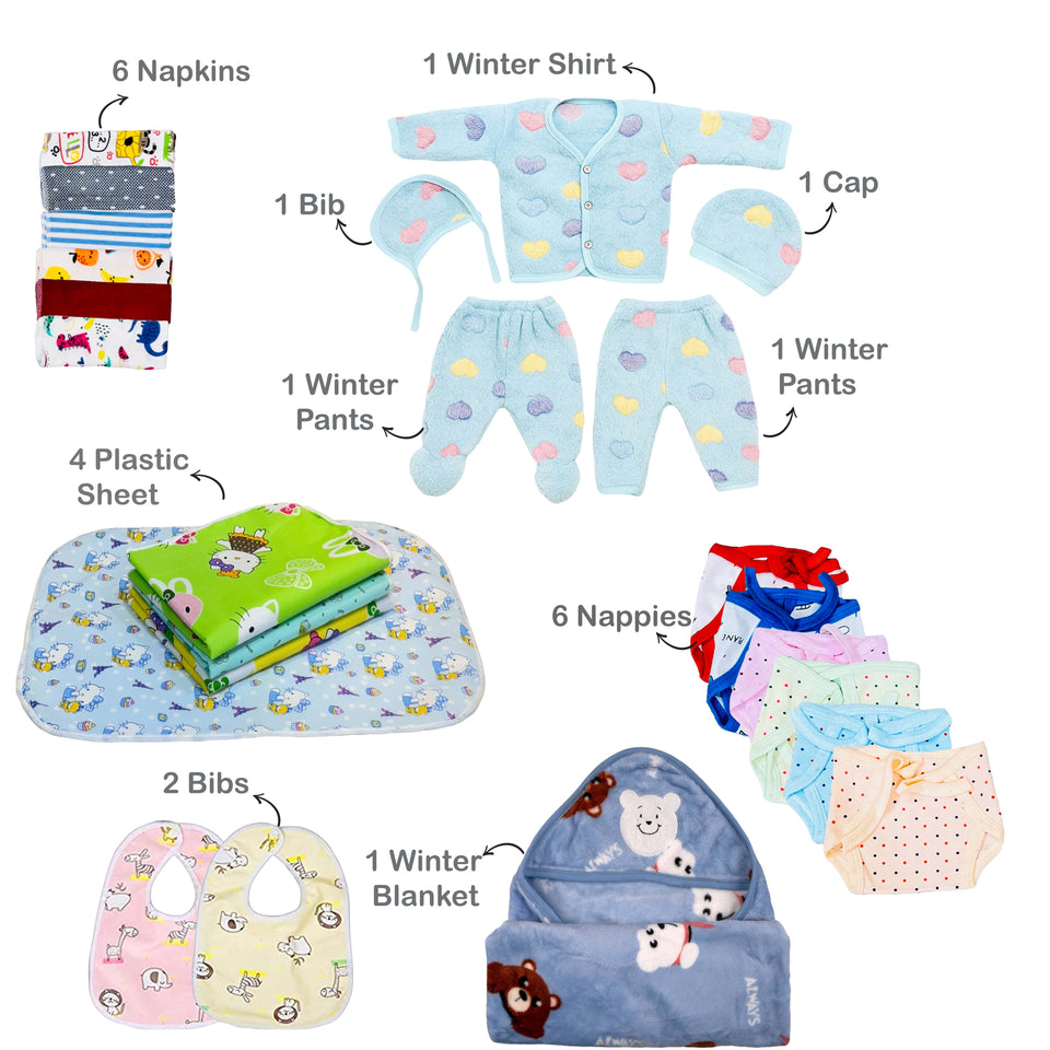 Fareto New Born Baby monsoon season Hospital Essentials (61 in 1) (0-6 months)(Grey Moon)