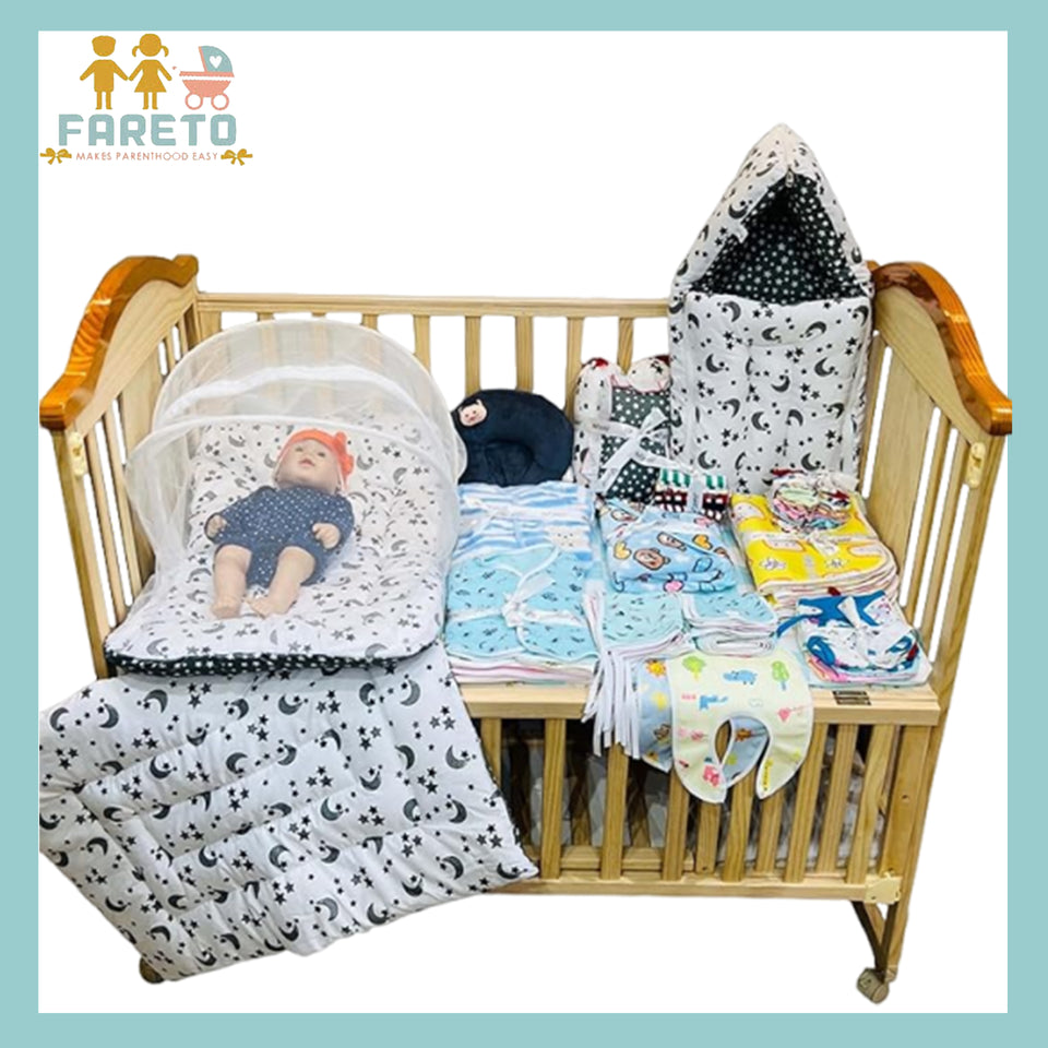 Fareto New Born Baby monsoon season Hospital Essentials (61 in 1) (0-6 months)(Grey Moon)