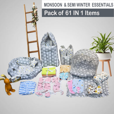 FARETO NEW BORN BABY MONSOON AND SEMI WINTER SEASON HOSPITAL ESSENTIALS 61 IN 1 (0-6 MONTHS)