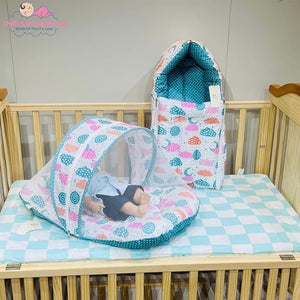 FARETO COMBO OF BABY MATTRESS WITH NET | SLEEPING BAG | 4 PCS BEDDING SET(0-6 MONTHS)(PISTA GREEN SPRIAL)