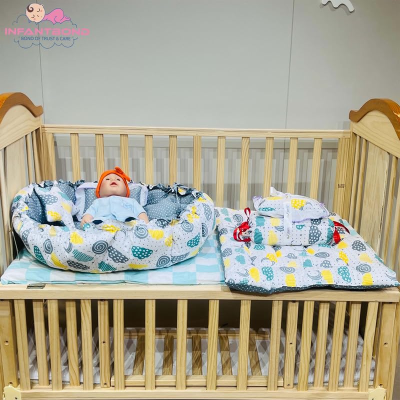 FARETO COMPLETE BEDDING SET ESSENTIALS COMBO FOR BABY (0-6 MONTHS)(GREY SPRIAL)