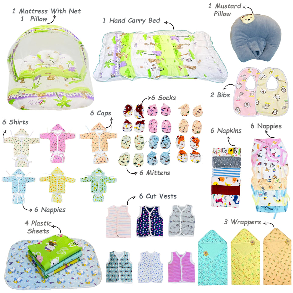 Fareto New Born Baby Hospital essentials Combo 60 in 1(0-6 Months)(F102)