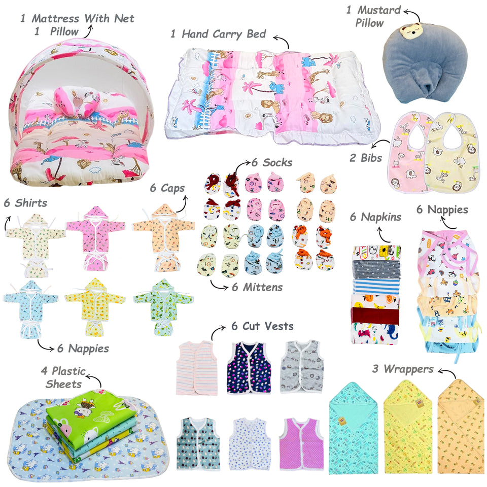 Fareto New Born Baby Hospital essentials Combo 60 in 1(0-6 Months)(F99)