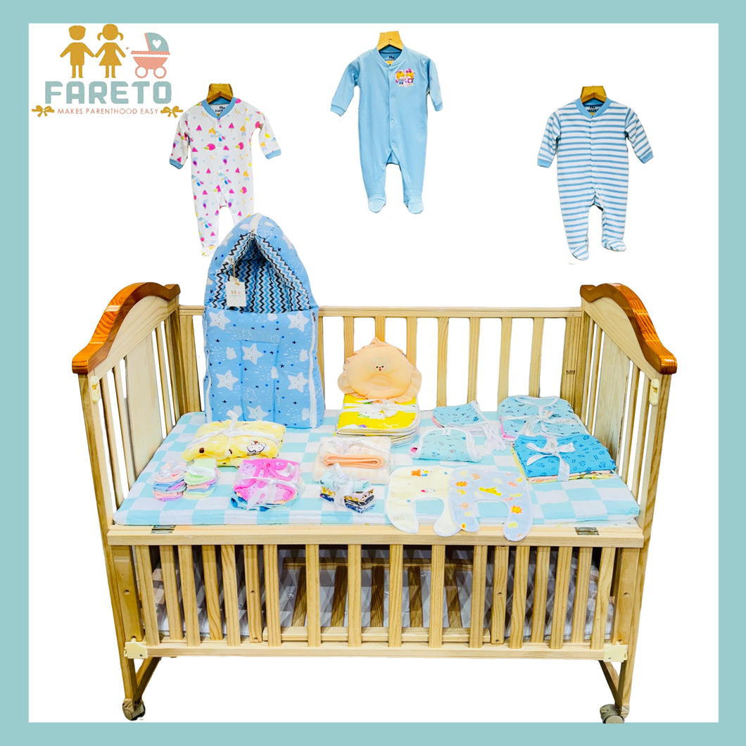 Fareto New born Baby Premium quality Monsoon And Winter Essentials Pack of 62(0-6 Month)(Color and designs may vary)