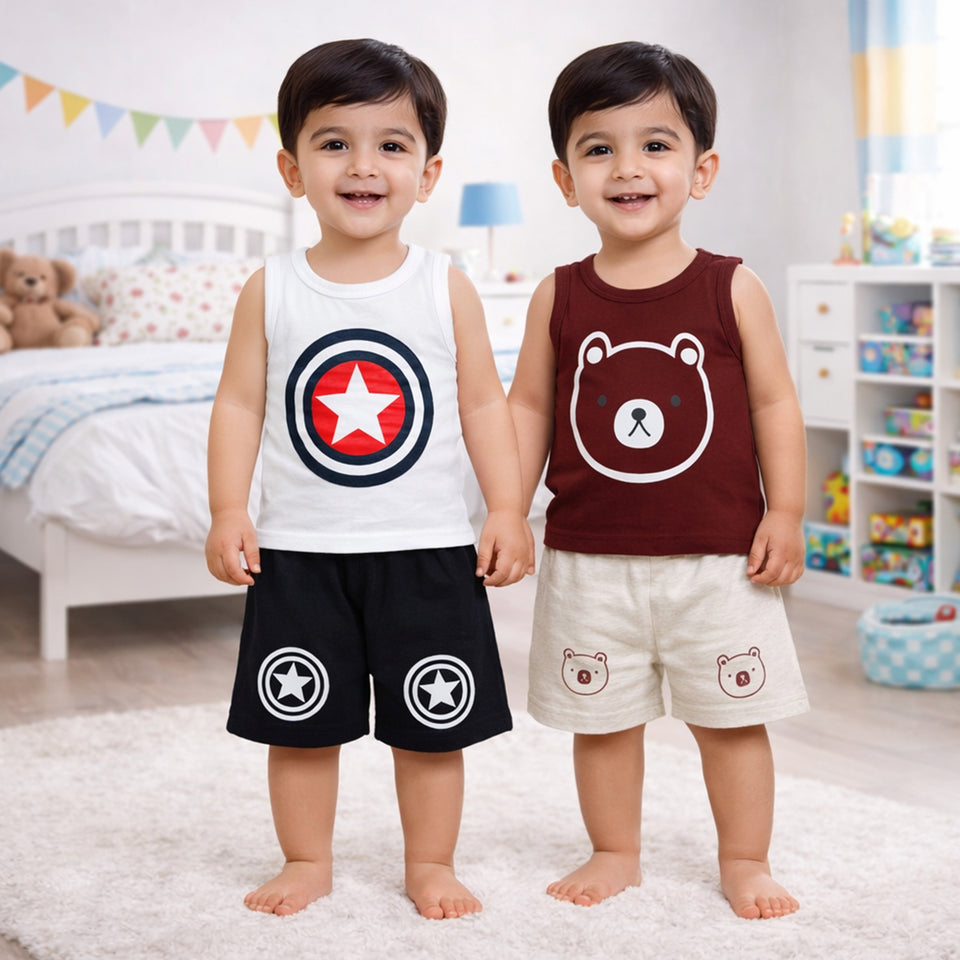 Fareto  Baby Boy's and Girl's Cut Sleeve T-Shirt and Short Combo 100% Cotton Clothing Set(F144)