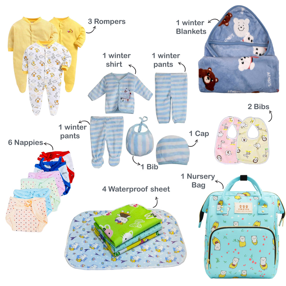 FARETO NEW BORN BABY WINTER ESSENTIALS 64 IN 1 NEW COMBO (0-6 MONTHS)(F483)