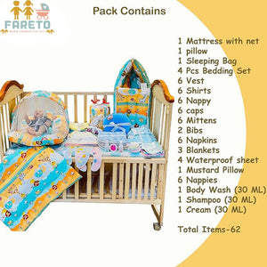 Fareto New Born Baby Summer Hospital Essentials 62 in 1 (0-6M)