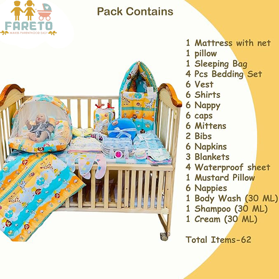 Fareto New Born Baby Summer Hospital Essentials 62 in 1 (0-6M)