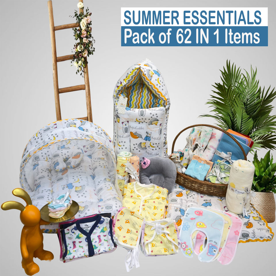 Fareto Premium Quality Baby Summer Essentials 62 in 1 New Combo (0-6Months)(F718)