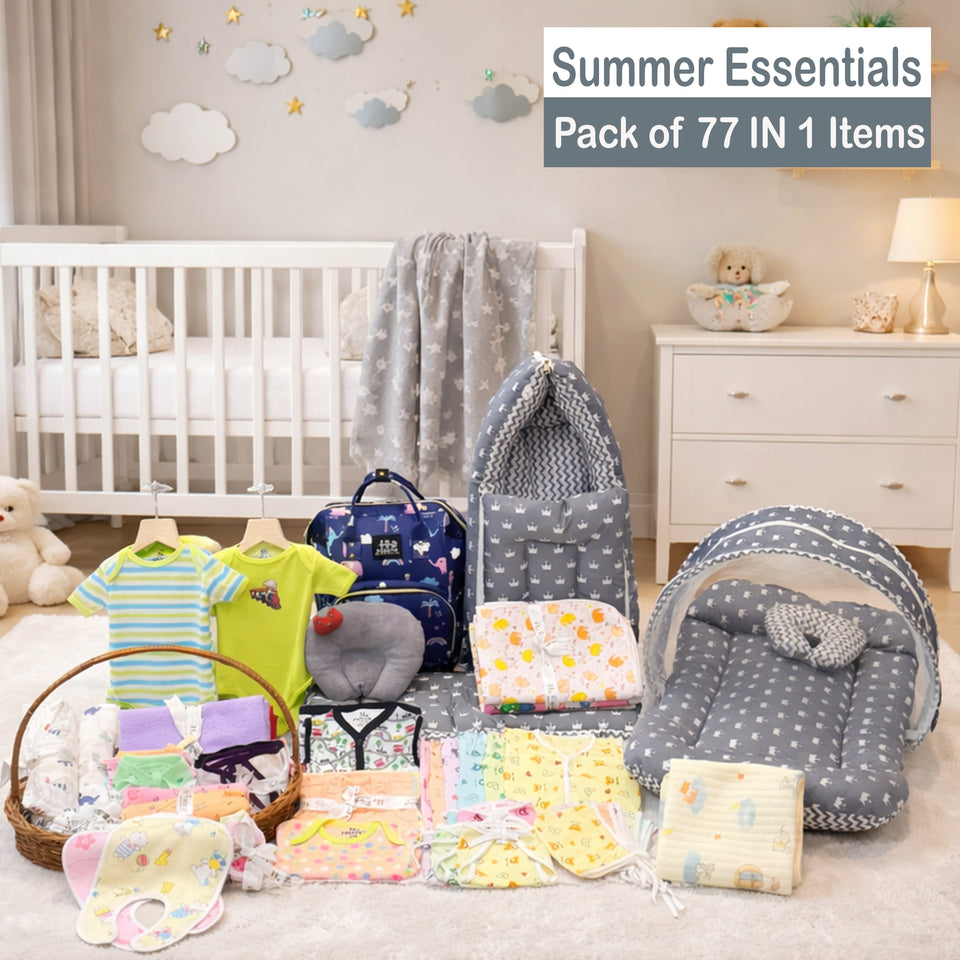 FARETO BABY PREMIUM QUALITY 77 IN 1 COMBO FOR SUMMER SEASON | SUPERSOFT COTTON (0-6 MONTHS)(F736)