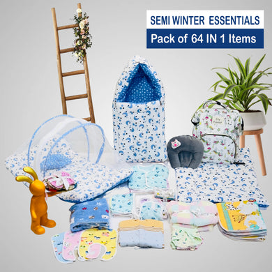 FARETO NEW BORN BABY WINTER ESSENTIALS 64 IN 1 NEW COMBO (0-6 MONTHS)(BLUE  MOON )(F482)
