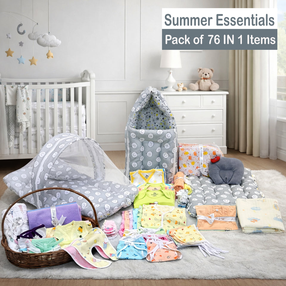 FARETO BABY PREMIUM QUALITY 76 IN 1 COMBO FOR SUMMER SEASON | SUPERSOFT COTTON (0-6 MONTHS)(F536)