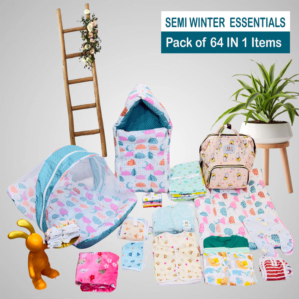 FARETO NEW BORN BABY WINTER ESSENTIALS 64 IN 1 NEW COMBO (0-6 MONTHS)(F619)