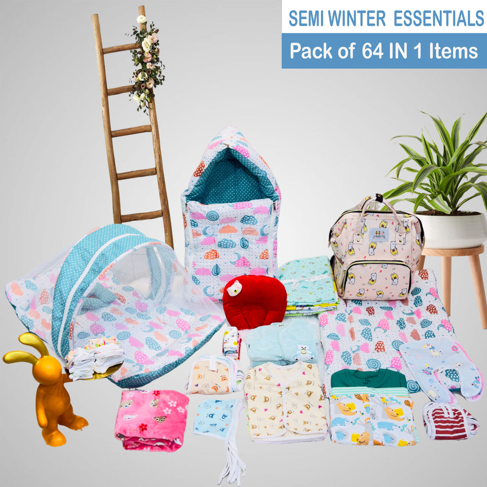 FARETO NEW BORN BABY WINTER ESSENTIALS 64 IN 1 NEW COMBO (0-6 MONTHS)(F619)