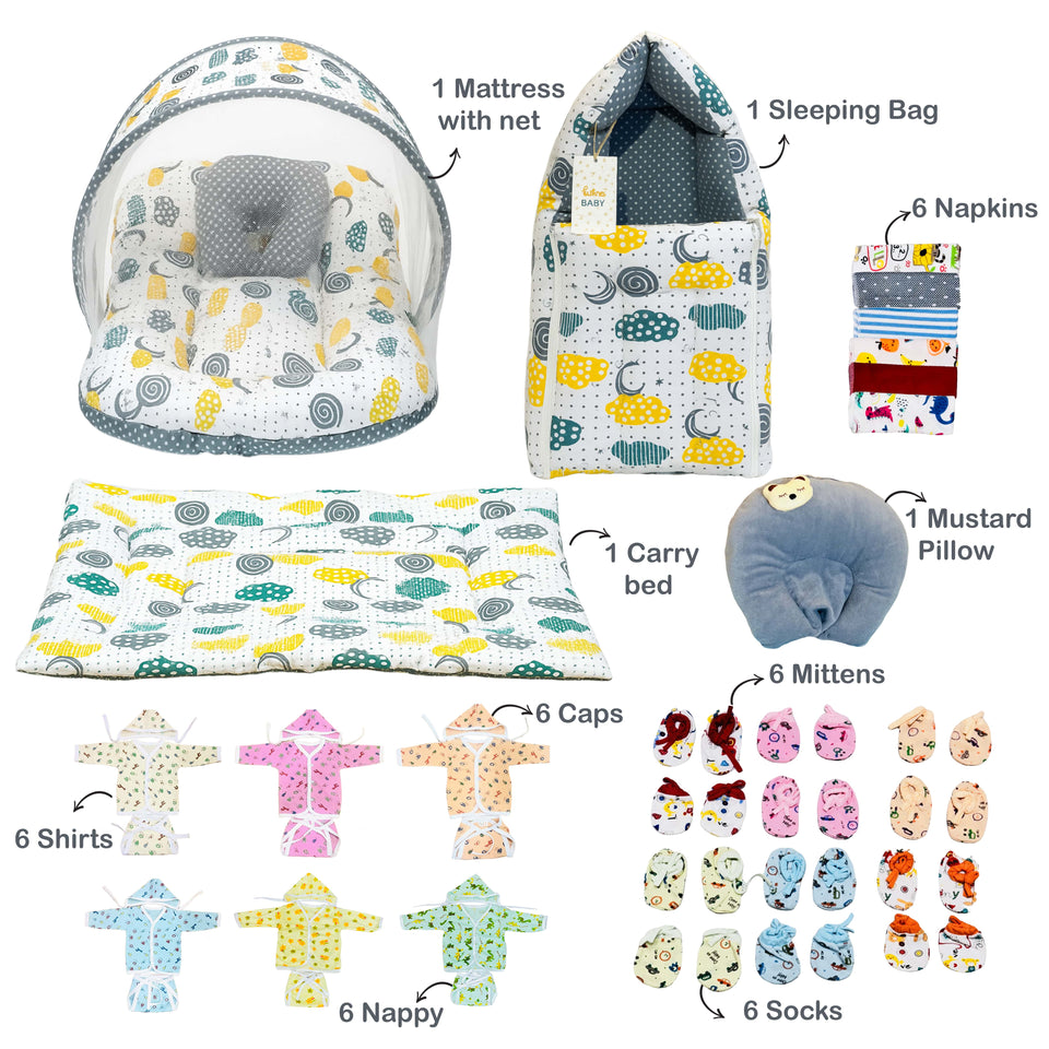 FARETO NEW BORN BABY WINTER ESSENTIALS 64 IN 1 NEW COMBO (0-6 MONTHS)(F483)