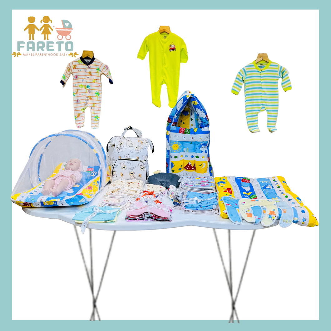 Fareto New Born Baby Summer Essentials 64 in 1 (0-6 Months)