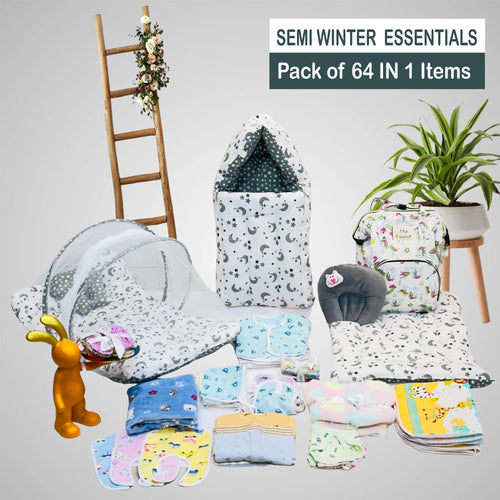 FARETO NEW BORN BABY WINTER ESSENTIALS 64 IN 1 NEW COMBO (0-6 MONTHS)(GREY MOON )(F455)