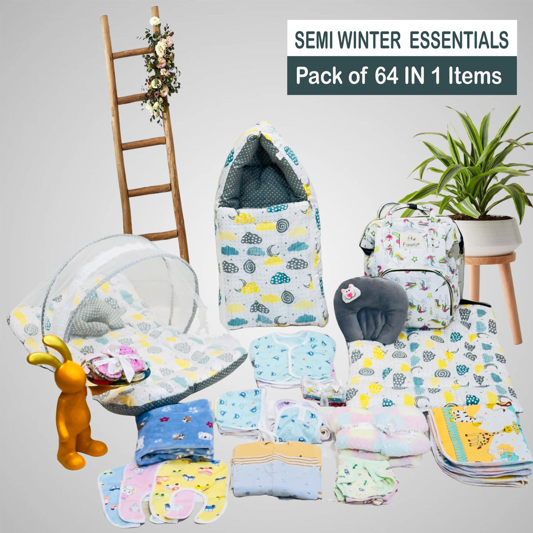 FARETO NEW BORN BABY WINTER ESSENTIALS 64 IN 1 NEW COMBO (0-6 MONTHS)(F483)