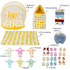 FARETO NEW BORN BABY WINTER ESSENTIALS 64 IN 1 NEW COMBO (0-6 MONTHS)(LEMON YELLOW)(F490)