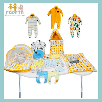 FARETO NEW BORN BABY WINTER ESSENTIALS 64 IN 1 NEW COMBO (0-6 MONTHS)(LEMON YELLOW)