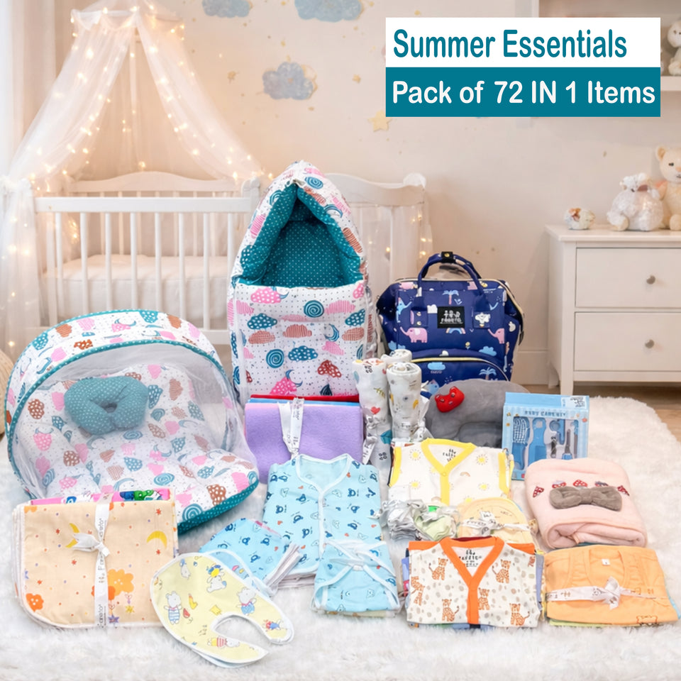 FARETO PREMIUM QUALITY BABY SUMMER ESSENTIALS 72 IN 1 NEW COMBO (0-6MONTHS)(F357)