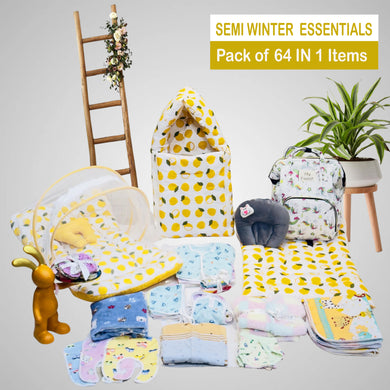 FARETO NEW BORN BABY WINTER ESSENTIALS 64 IN 1 NEW COMBO (0-6 MONTHS)(LEMON YELLOW)(F490)