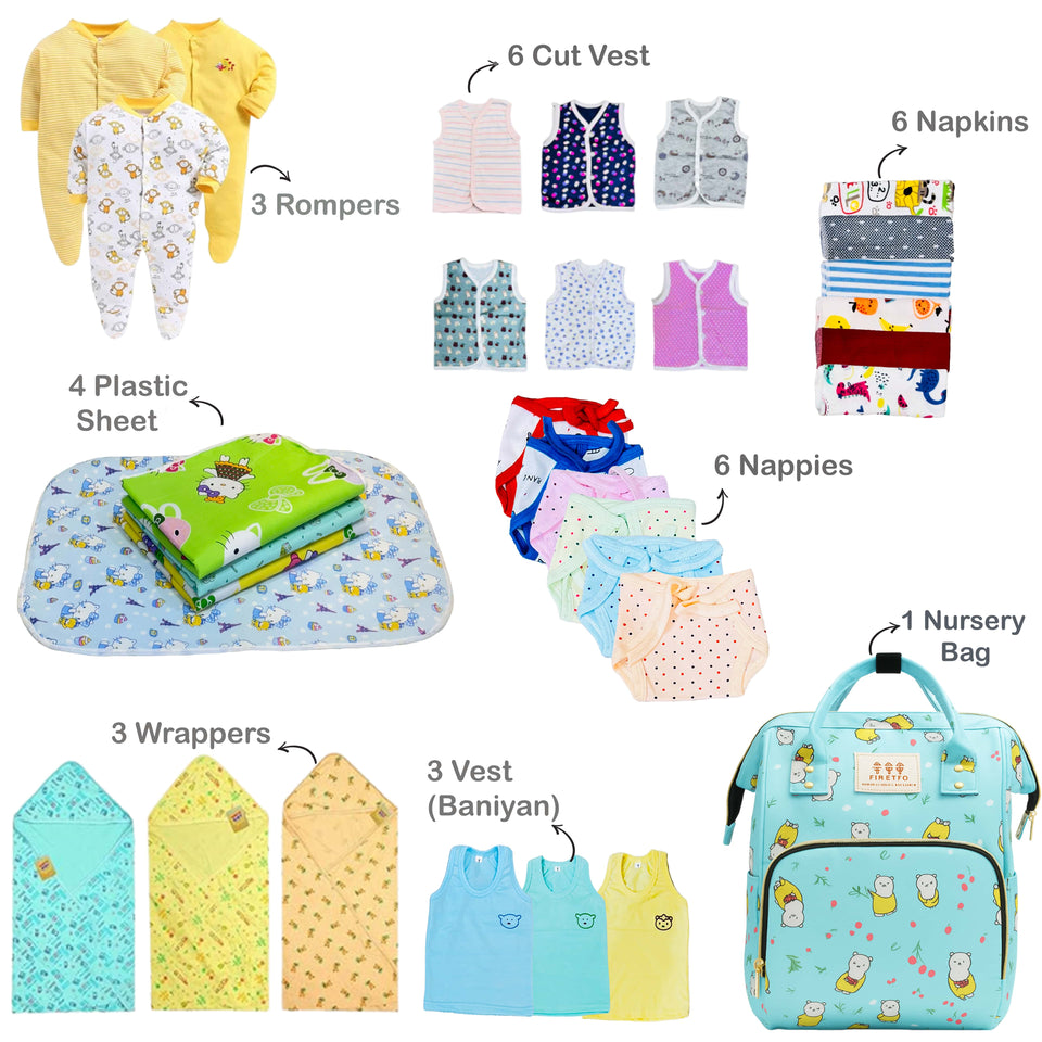 Fareto New Born Baby Summer Essentials 64 in 1 (0-6 Months)(F517)