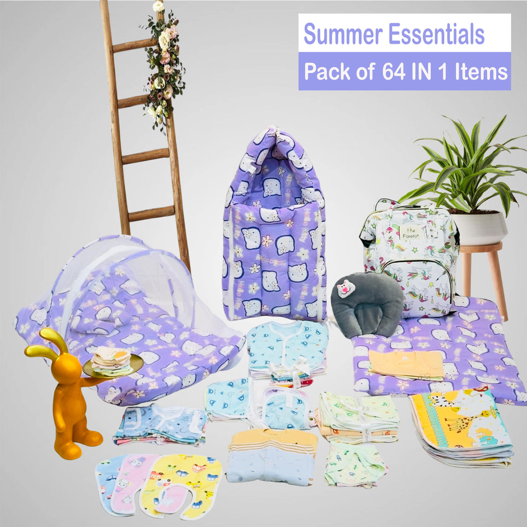 Fareto New Born Baby Summer Essentials 64 in 1 (0-6 Months)(F508)