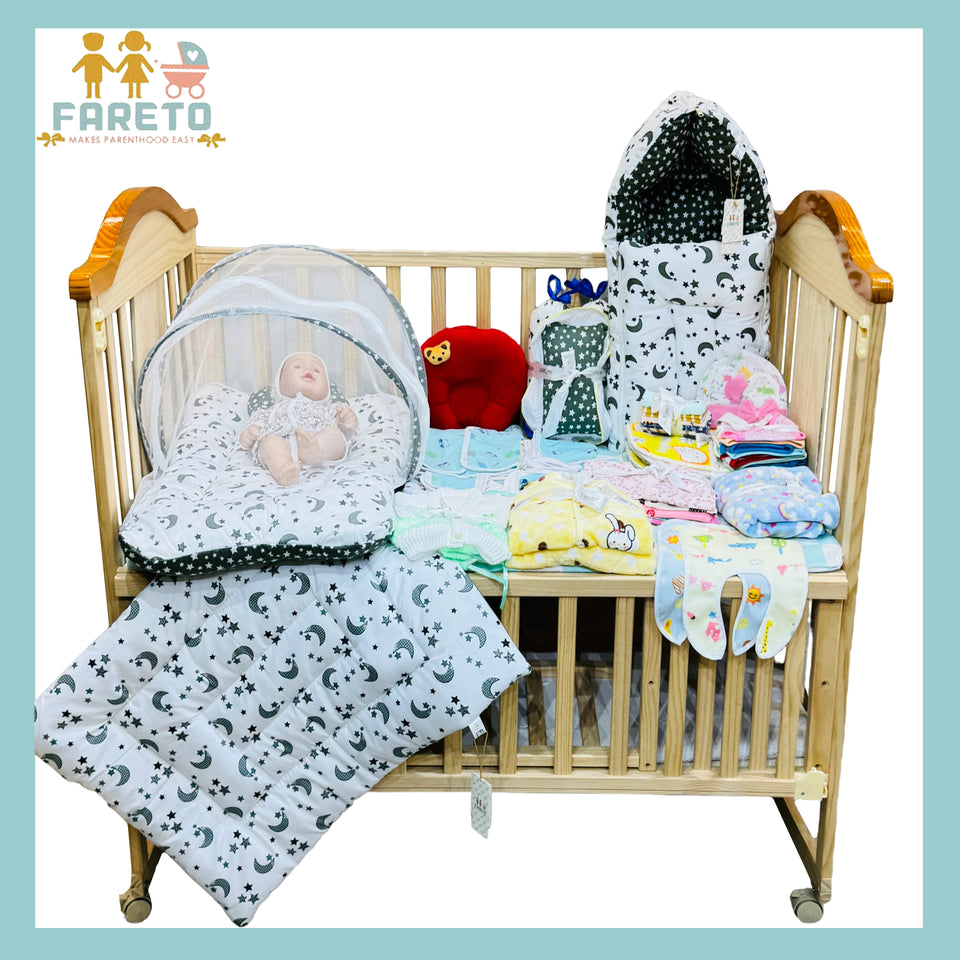 FARETO NEW BORN BABY WINTER ESSENTIALS 65 IN 1 NEW COMBO (0-6 MONTHS)(GREY MOON )