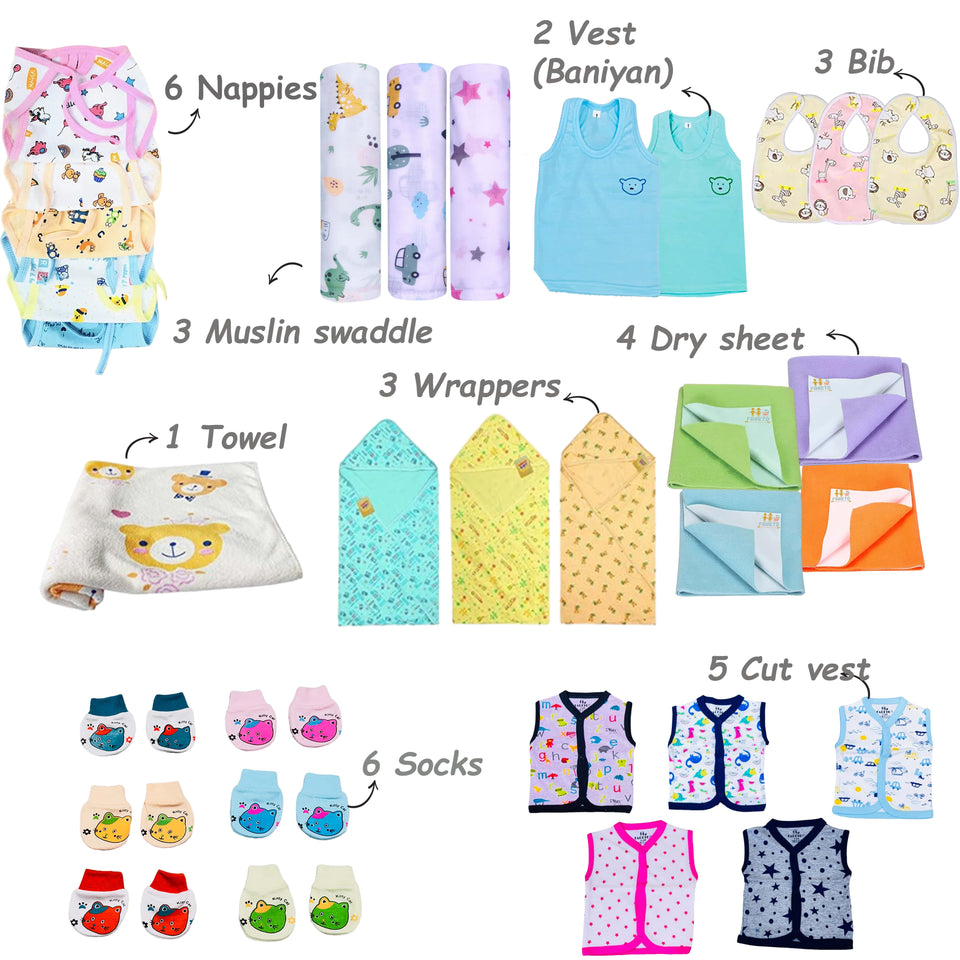 Fareto Premium Quality Baby Summer Essentials 62 in 1 New Combo (0-6Months)(F718)