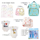 Fareto Newborn Baby Summer Hospital Essentials Combo | 68-in-1 Maternity & Bedding Gift Set (0–6 Months)(F704)