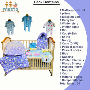 FARETO NEW BORN BABY WINTER ESSENTIALS 66 IN 1 NEW COMBO (0-6 MONTHS)(PURPLE KITTY)