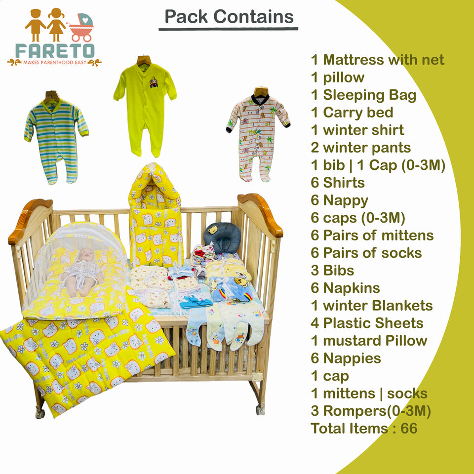 FARETO NEW BORN BABY WINTER ESSENTIALS 66 IN 1 NEW COMBO (0-6 MONTHS)