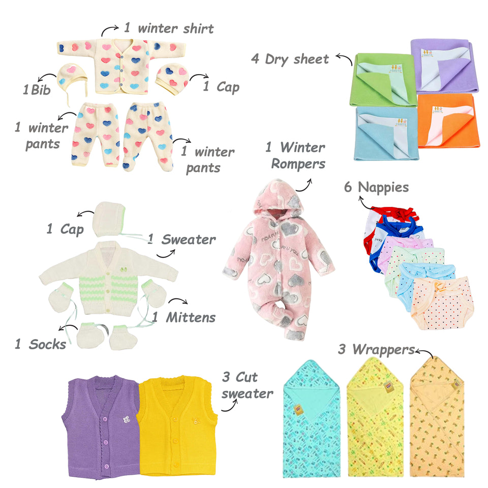 Fareto New Born Baby Winter Essentials Combo (Pack of 66 )(0-6m)