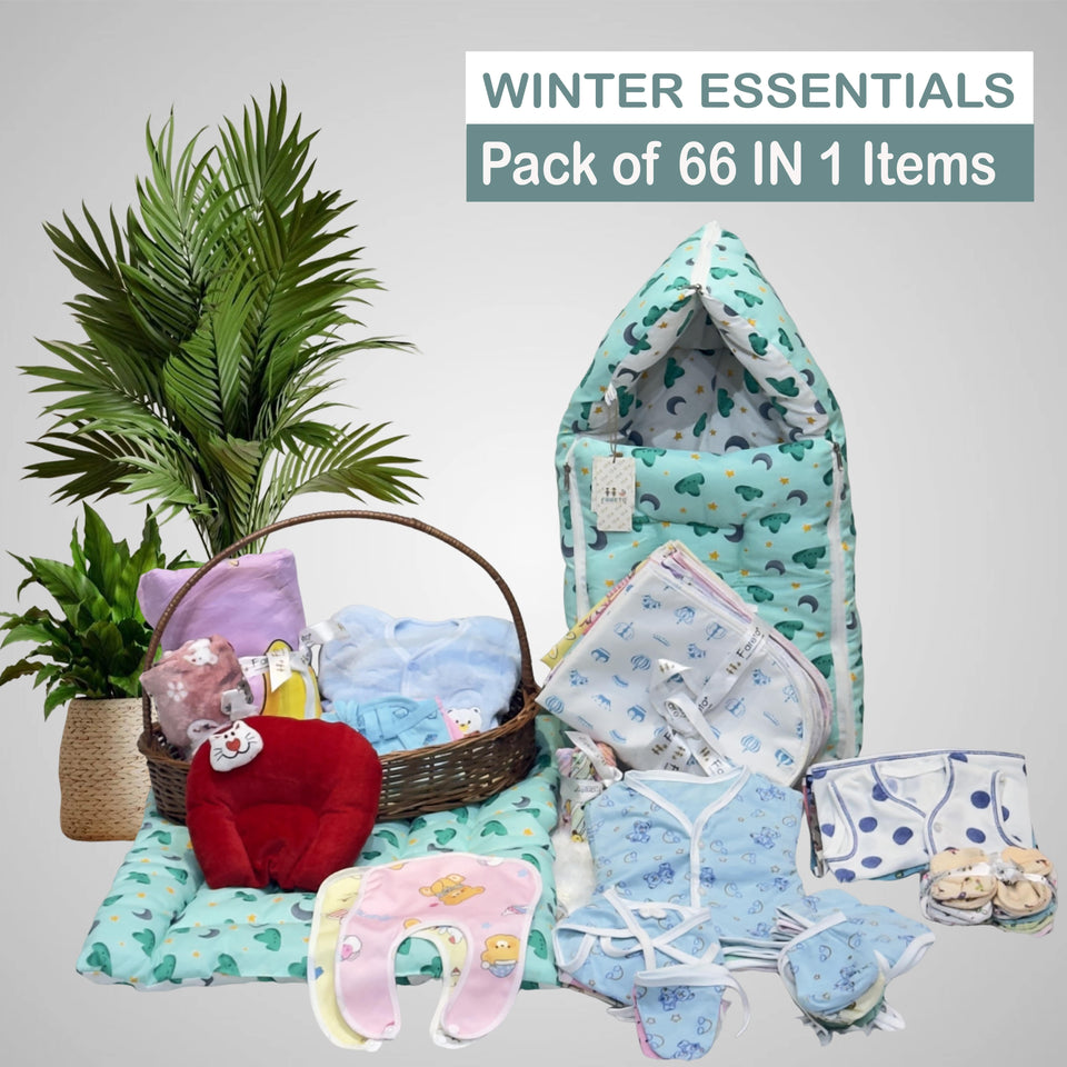 FARETO NEW BORN BABY MONSOON SEASON HOSPITAL ESSENTIALS PACK OF 66 ITEMS (0-6 MONTHS)(F362)