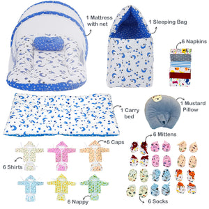 FARETO NEW BORN BABY WINTER ESSENTIALS 64 IN 1 NEW COMBO (0-6 MONTHS)(BLUE  MOON )(F482)