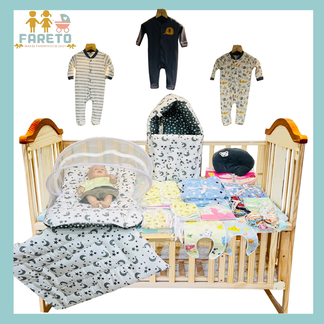 FARETO NEW BORN BABY WINTER ESSENTIALS 66 IN 1  NEW COMBO (0-6 MONTHS)(GREY MOON )