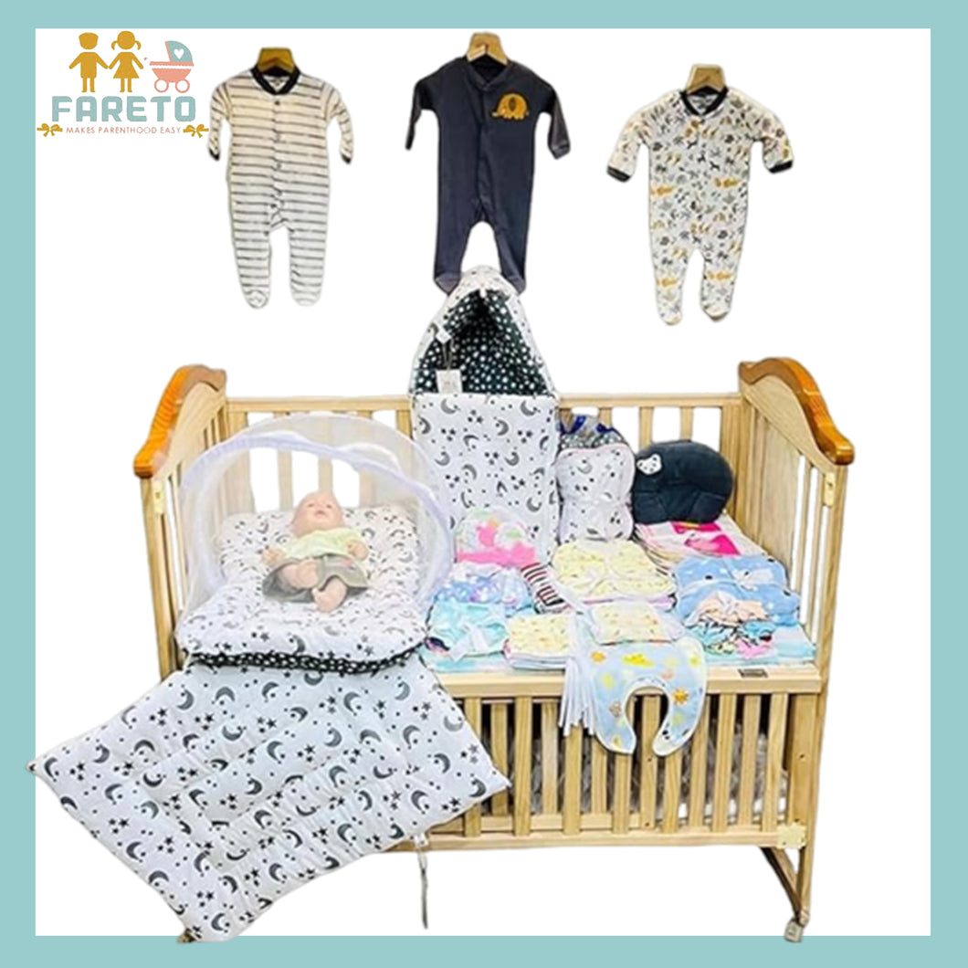 FARETO NEW BORN BABY WINTER ESSENTIALS 66 IN 1  NEW COMBO (0-6 MONTHS)(GREY MOON )