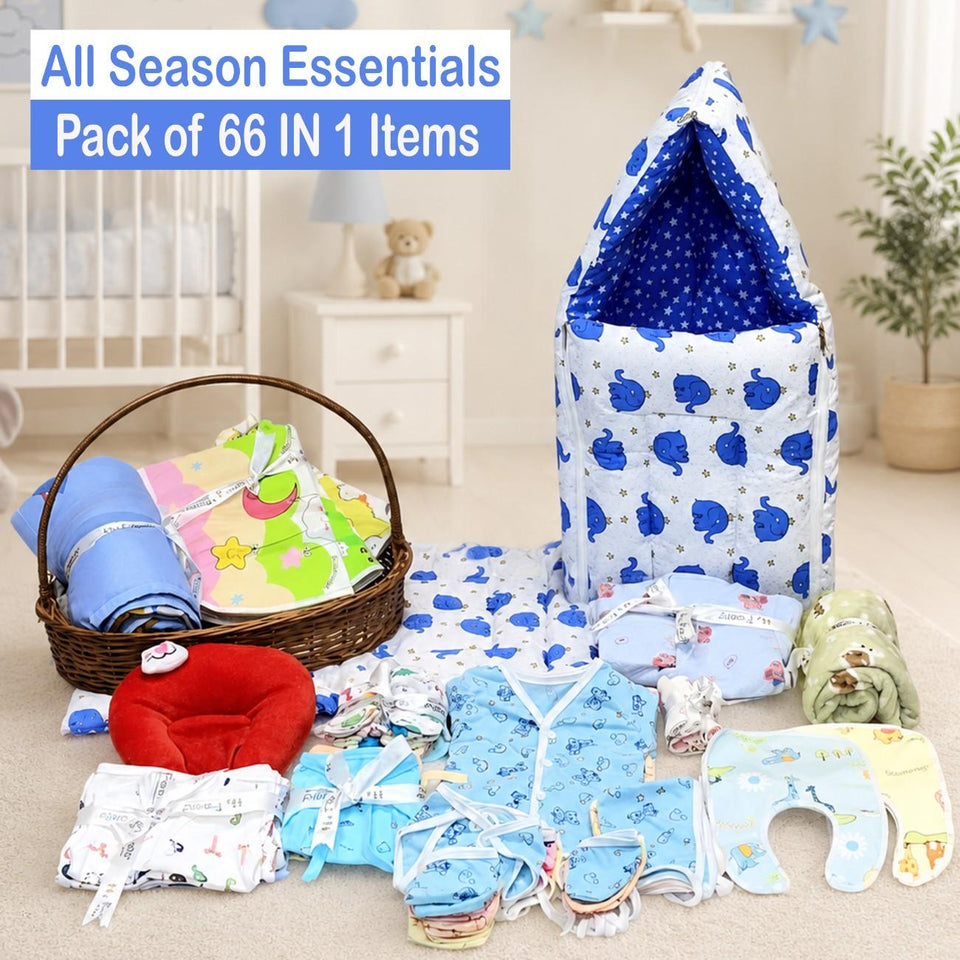 FARETO NEW BORN BABY MONSOON SEASON HOSPITAL ESSENTIALS PACK OF 66 ITEMS (0-6 MONTHS)(F395)