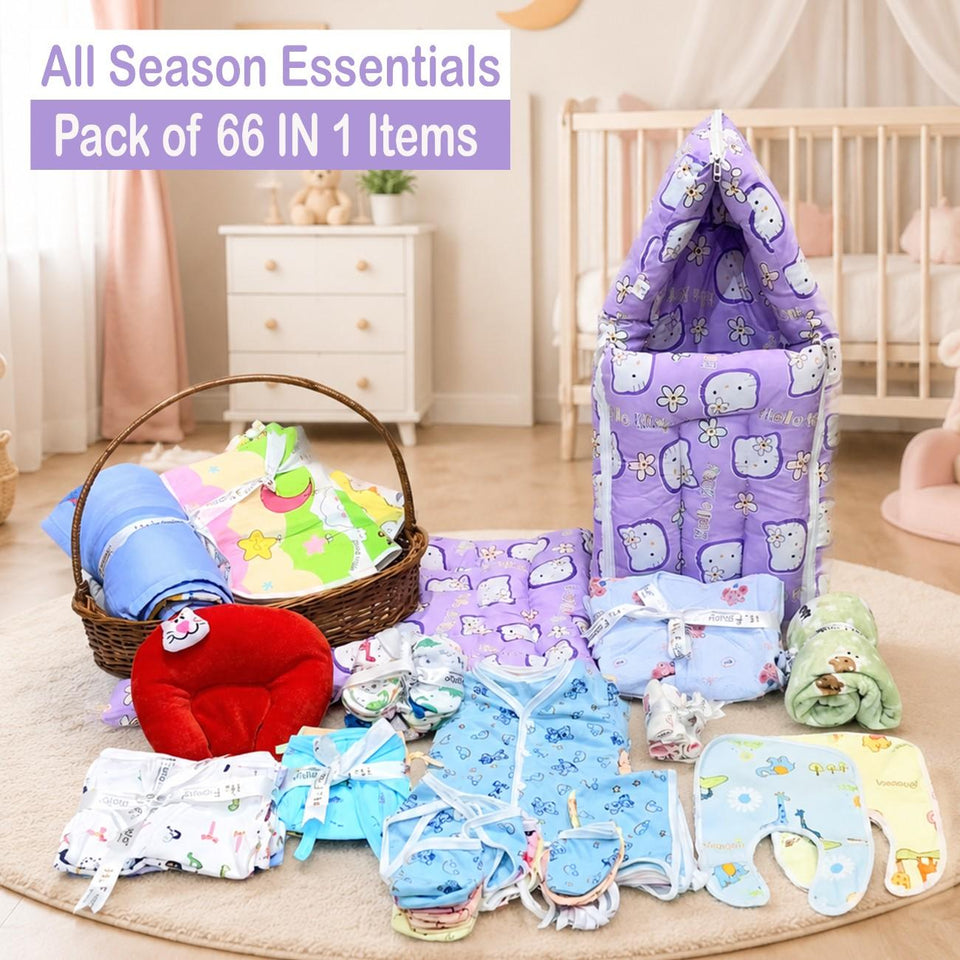 FARETO NEW BORN BABY MONSOON SEASON HOSPITAL ESSENTIALS PACK OF 66 ITEMS (0-6 MONTHS)(F397)